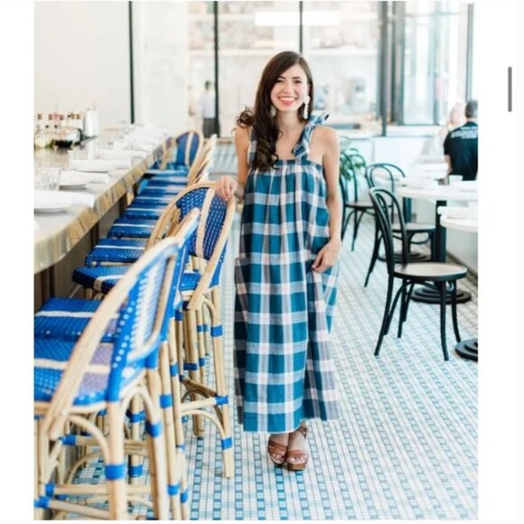 Hatch Alexia Blue and Pink Plaid Maternity Dress - Picture 1 of 6